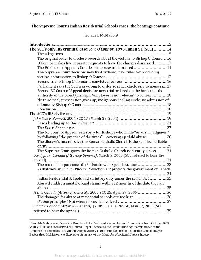 The Supreme Court's Indian Residential Schools cases : the beatings continue