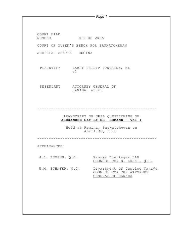 Transcript of Oral Questioning of Alexander Gay by Mr. Ehmann - Vol 1