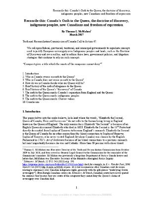 Reconcile this : Canada's oath to the Queen, the Doctrine of Discovery, Indigenous peoples, new Canadians and freedom of expression