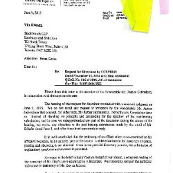 [Correspondence from James Ehmann to the Honourable Mr. Justice Gabrielson via Brian Gover]