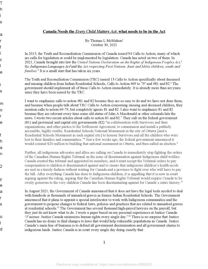 Canada needs the Every Child Matters Act : what needs to be in the Act