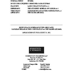 Brief of Law on Behalf of the Applicants, Canadian Broadcasting Corporation and The Globe and Mail