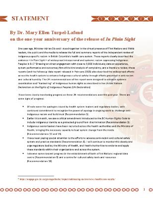 Statement on the one-year anniversary of the release of In Plain Sight