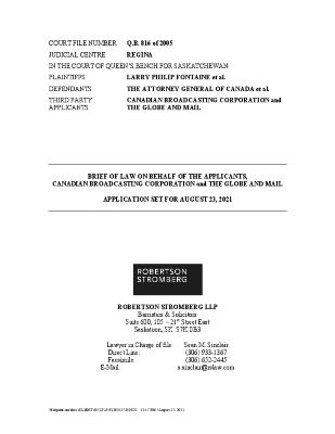 Brief of Law on Behalf of the Applicants, Canadian Broadcasting Corporation and The Globe and Mail