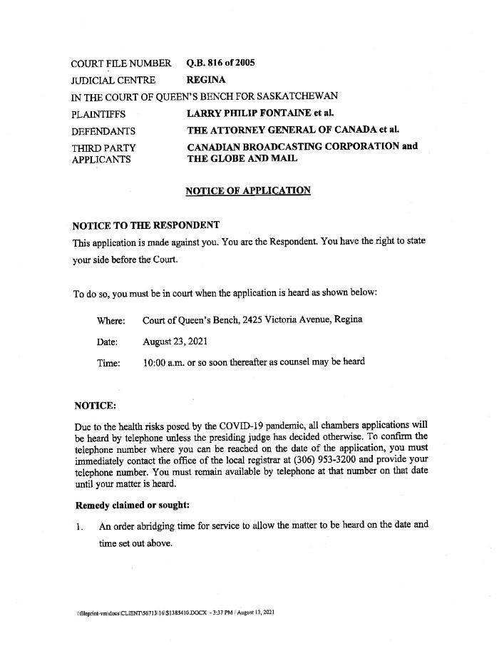 Notice of Application