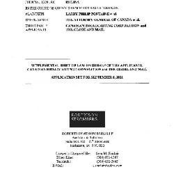 Supplemental Brief of Law on Behalf of the Applicants, Canadian Broadcasting Corporation and The Globe and Mail