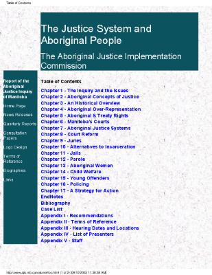Report of the Aboriginal Justice Inquiry of Manitoba