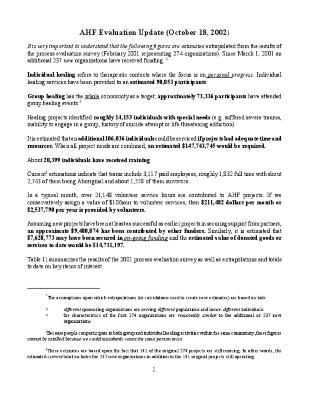 AHF evaluation update (October 18, 2002)