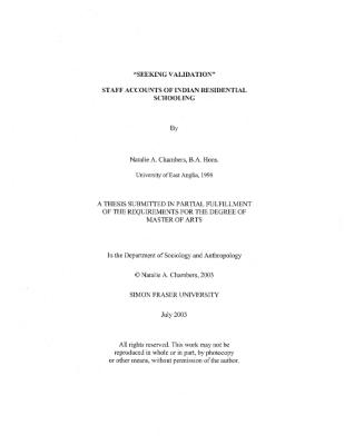 Seeking validation : staff accounts of Indian residential schooling