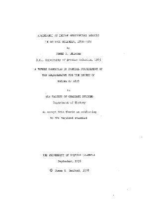 Attendance at Indian residential schools in British Columbia, 1890-1920 