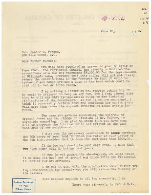 Letter to Father George Forbes, o.m.i., Williams Lake — Lettre au P. George Forbes, o.m.i., Williams Lake