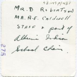 Mr. D. Robertson, Mr. A.E. Caldwell, staff, and part of the Alberni Indian School choir