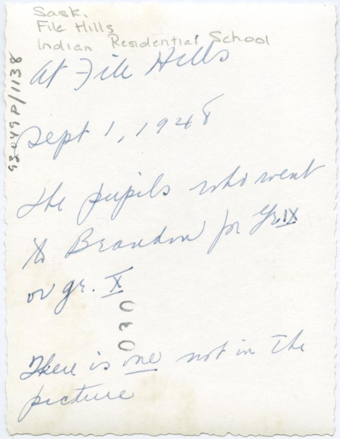 Pupils who went to Brandon for Yr. IX or Gr. X, File Hills Residential School