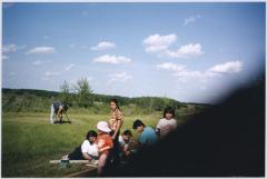Preparing -Ron Keewatin digging fire pit -Painting the crosses, Taylor Reuker, Nadine Akapew, Deidre Akapew, Dakota Keewatin, Joseph Keewatin, Jason Keewatin