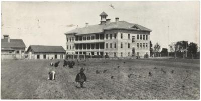 [Boys in the planting fields at Portage la Prairie Indian Boarding School]