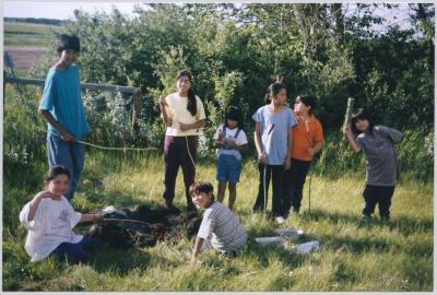 Wanakapew United Church children having a wiener roast the day the crosses were placed.  Dakota,  Joseph, Cody, Tanis, Deidre, Gena, Jason,Terry