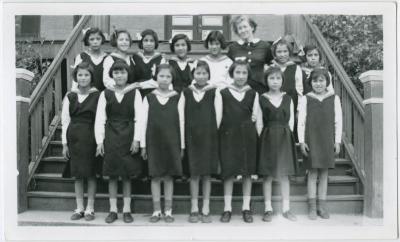 [Mrs. Lachlan Mclean with some C.G.I.T. girls, File Hills Residential School, Sask.]