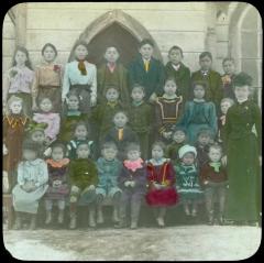 [Teacher and pupils, Indian day school, Port Simpson, B.C.]