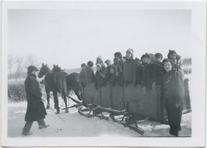 [Students on a box sleigh, File Hills Indian Residential School]