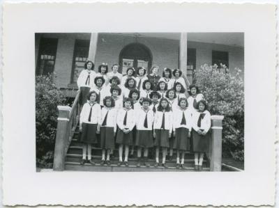 [Mrs. Lachlan McLean with C.G.I.T. group at File Hills Residential School, Sask.]