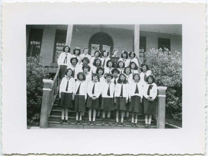 [Mrs. Lachlan McLean with C.G.I.T. group at File Hills Residential School, Sask.]
