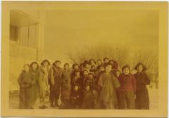 [Indian girls from Round Lake Residential School outside the mission]