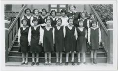 [Mrs. Lachlan Mclean with some C.G.I.T. girls, File Hills Residential School, Sask.]