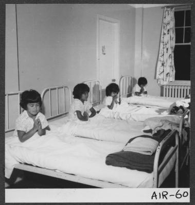 Alberni Indian Residence Alberni, B. C. Smallest girls saying prayers.