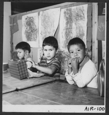Alberni Indian Residence Alberni, B. C. Small boys at kindergarten class held at Residence.
