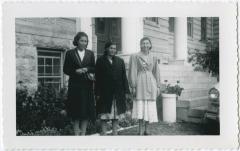 At the Homemakers Conference, Indian Res.[Residential] School, P. la P. [Portage la Prairie], August 1952, 3 Indian ladies