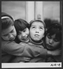 Alberni Indian Residence Alberni, B. C. Four girls in front of door of Residence.