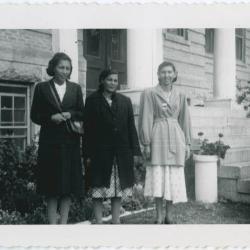 At the Homemakers Conference, Indian Res.[Residential] School, P. la P. [Portage la Prairie], August 1952, 3 Indian ladies