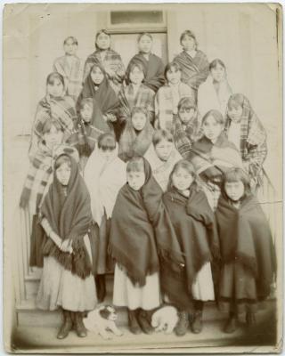 Indian girls when they first started the school, Kitimaat