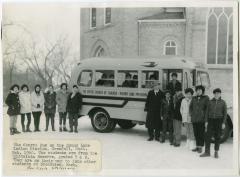 Church bus on the Round Lake Indian mission, Grenfell, Sask. : the students are from the Sintaluta Reseve, grades 7 &amp; 8 : they are on their way to join other students at Broadview, Sask.