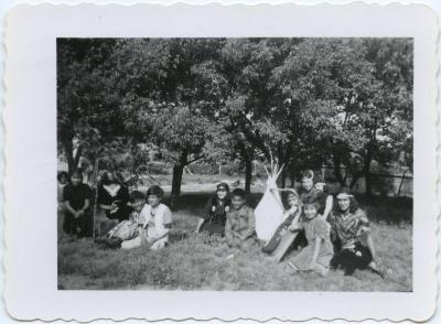 Indian children in theatrical costumes : we were invited to take the program to some towns, but someone with higher authority than the staff said "no more"