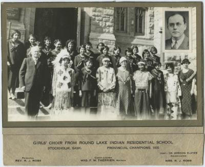 Girls'choir from Round Lake Indian Residential School : Provincial Champions, 1935