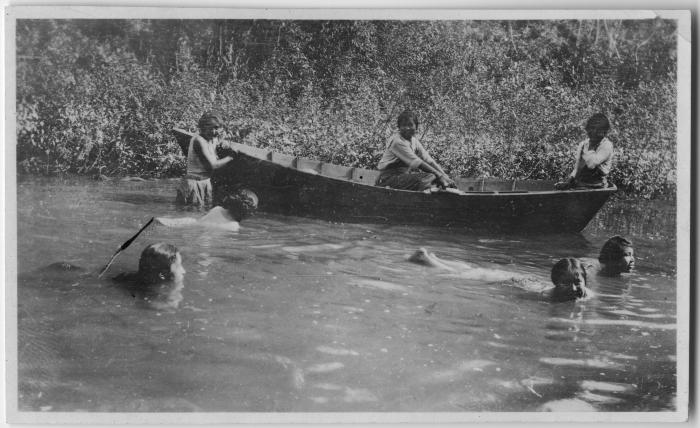 Girls of the Elizabeth Long Home (WMS) swimming at the summer camp, Kitimaat
