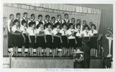 Portage Indian Residential School Mixed Choir 1964. Mrs. I. Quigley, Director, J.O. Harris, Principal