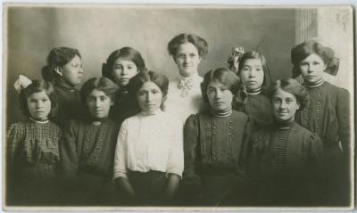 Miss High and her students, Brandon Industrial Institute