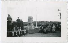 Mrs. G.H. Bennie, President of Saskatchewan Conference Branch, W.M.S., unveiling the cairn to commemorate 50 years of Christian service among the Indians at File Hills