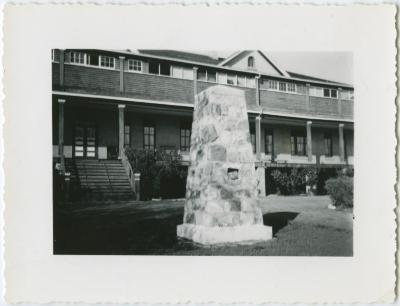 The cairn at File Hills Residential School erected June 1939 by the W.M.S. to commemorate 50 years of Christian service among the Indians at File Hills