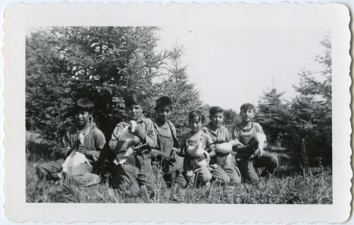 Some of the beginners and grade ones with the ducks : Mr. Bell got the duck eggs and taught the children to take care of them
