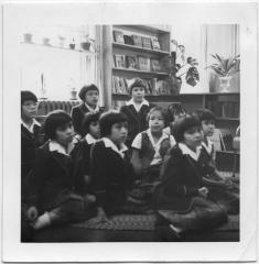 Story hour, Alberni Indian Residential School : Keith Johnson, vice-principal reading to a class