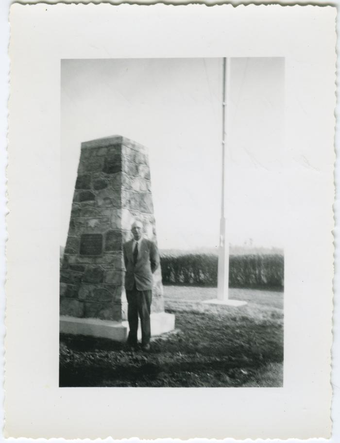 The cairn at File Hills Residential School erected June 1939 by the W.M.S. to commemorate 50 years of Christian service among the Indians at File Hills