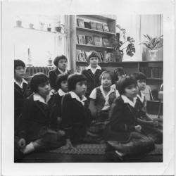 Story hour, Alberni Indian Residential School : Keith Johnson, vice-principal reading to a class