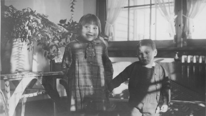 Stoney Nakoda girl and boy at Morley Residential School