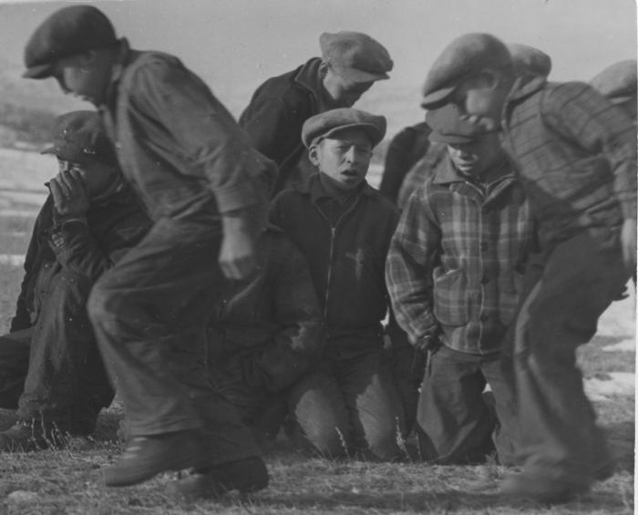 Stoney Nakoda boys dancing at Morley