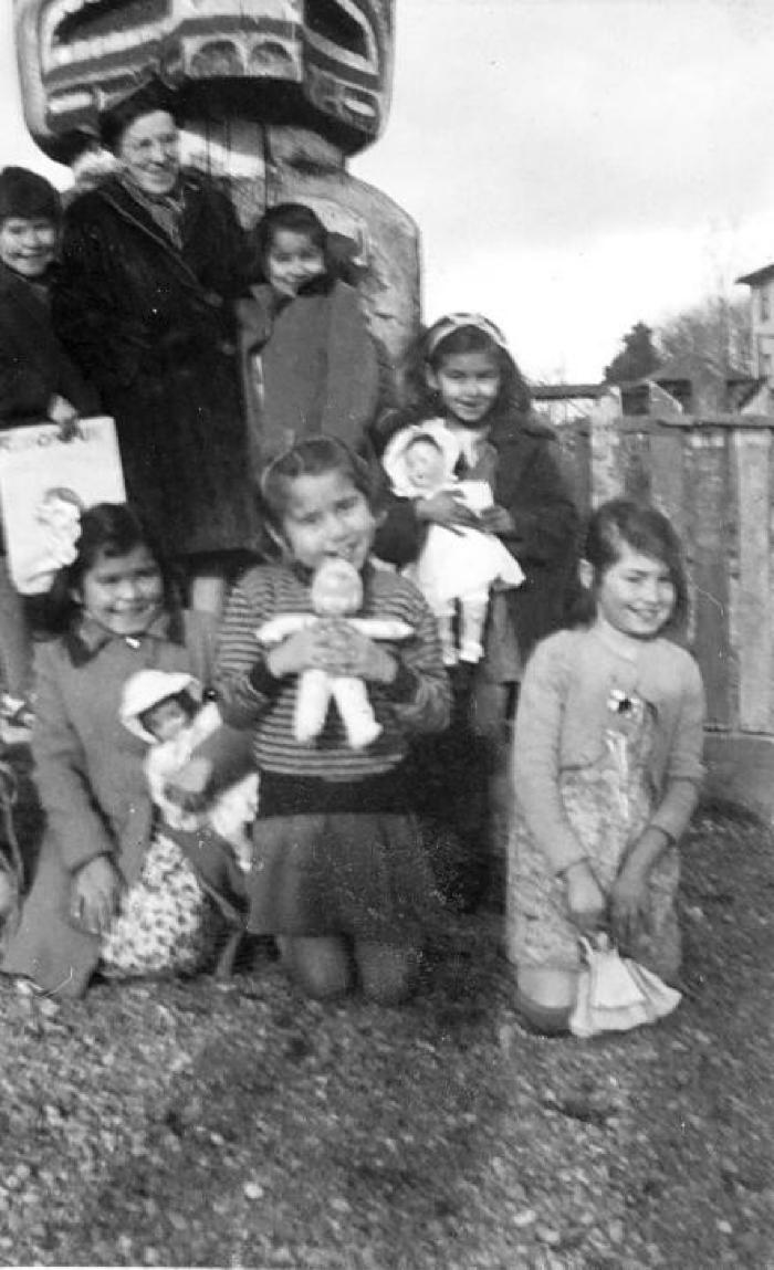 Ivy Helps with pupils at St. Michael's Indian Residential School