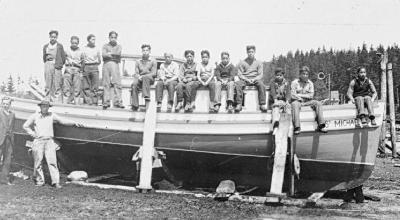 Alert Bay - the "St. Michael" crew and students who built the boat