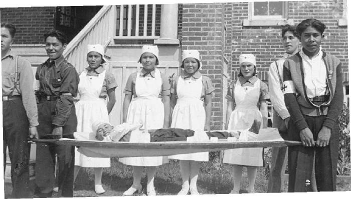 St. Michael's School, Alert Bay B.C., First Aid and Home Nursing Demonstration, 1943